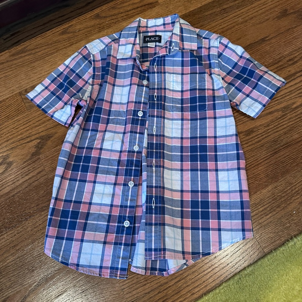 The Children's Place Blue and Pink Plaid Button Down Shirt